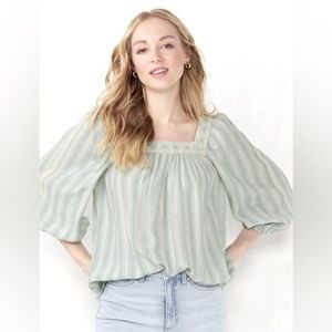 LC Lauren Conrad Small Rayon Mint Green Striped Blouse NWT